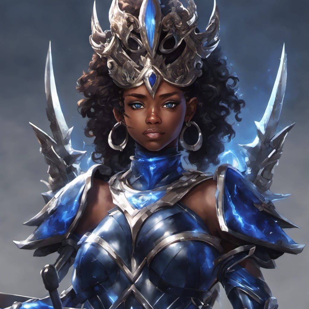 Black Girl in Armor Holding Trident: Anime Art