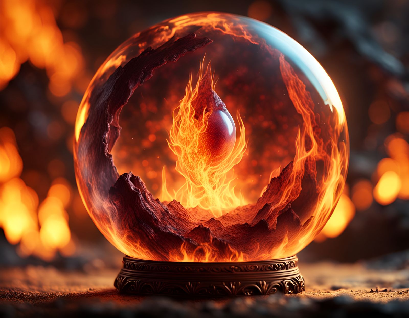 Fire Elemental Trapped in Crystal Ball: Digital Matte Painti...