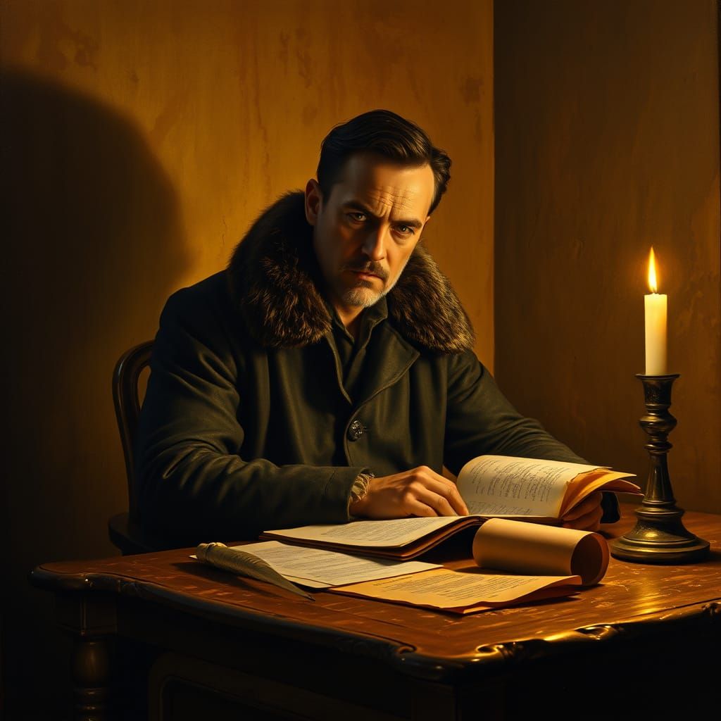 Contemplative Man in Baroque Style Oil Painting