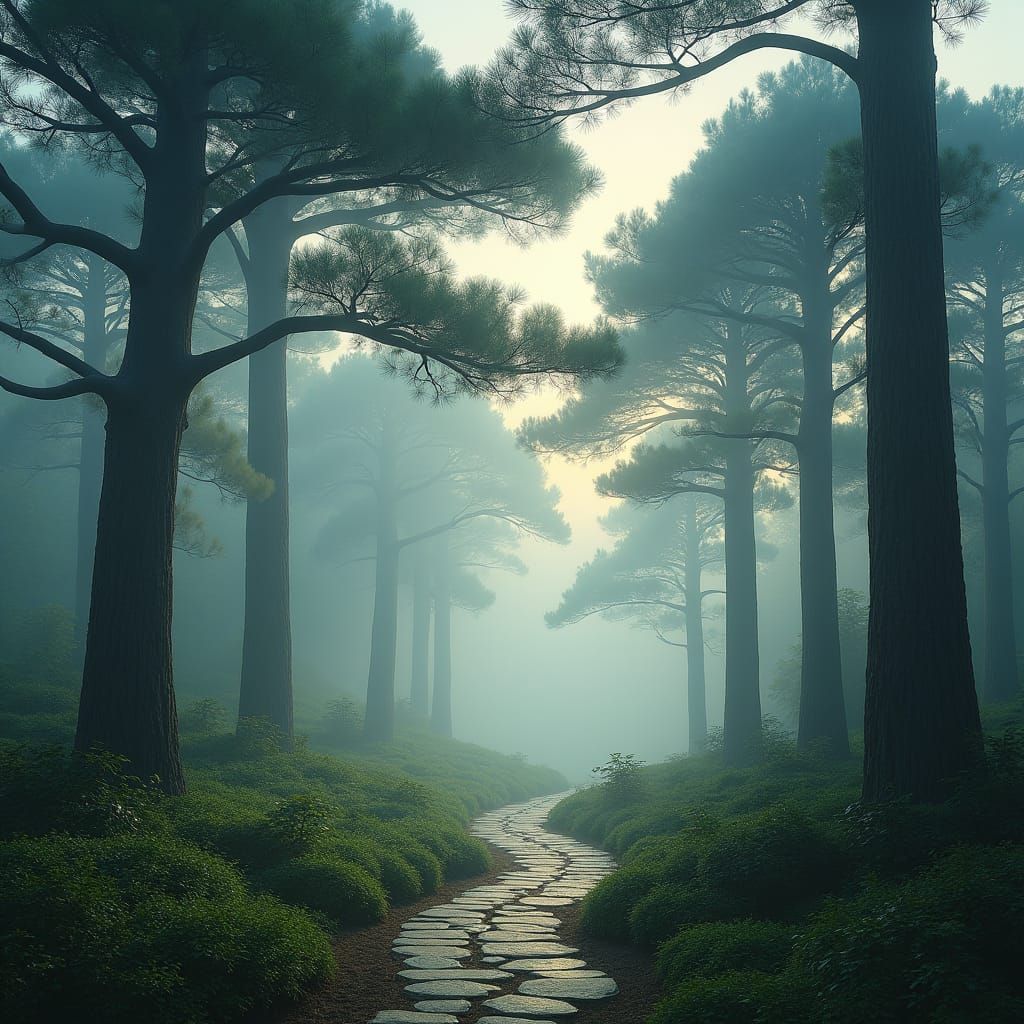 Mystical Pine Trees at Spiritual Retreat