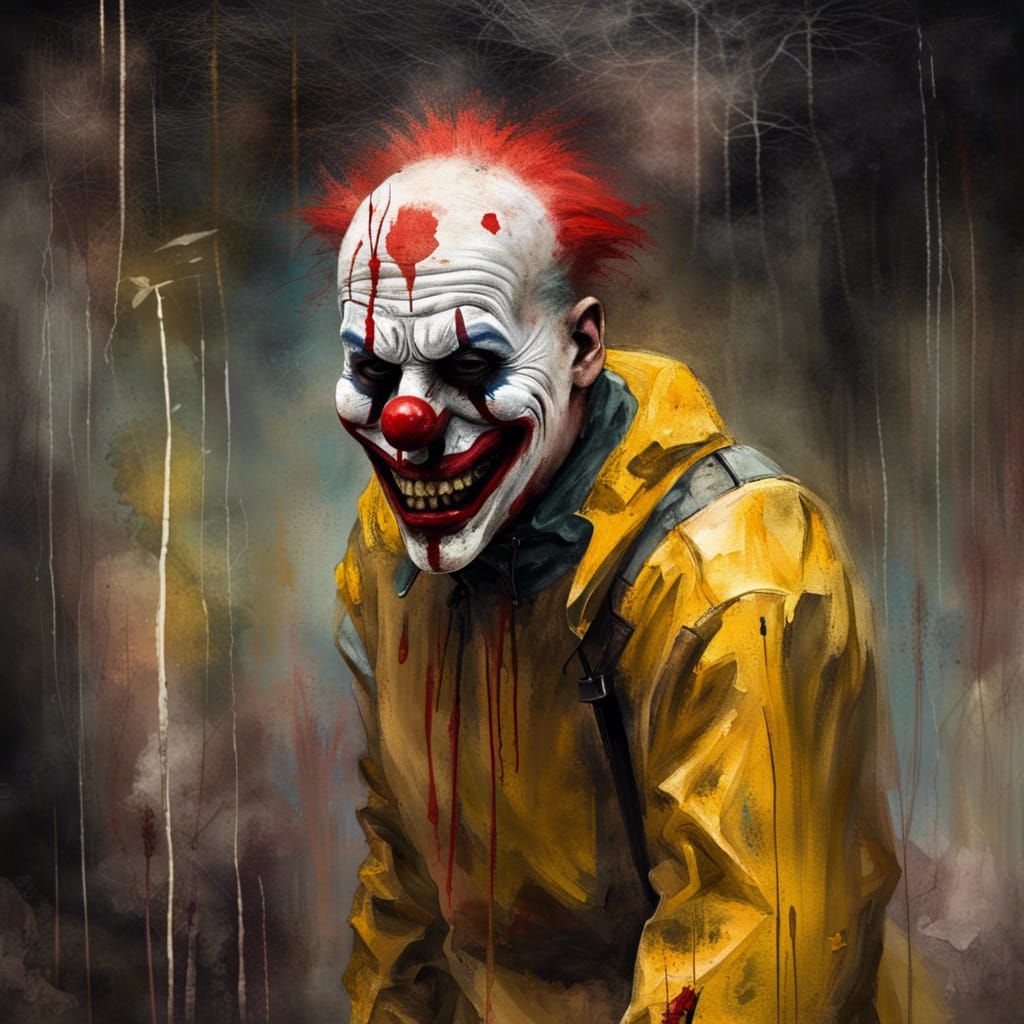 Disturbing Killer with Clown Mask in Gothic Style