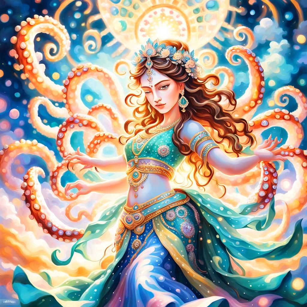 Durga Dances with Octopus Arms: Impressionistic Fantasy Art