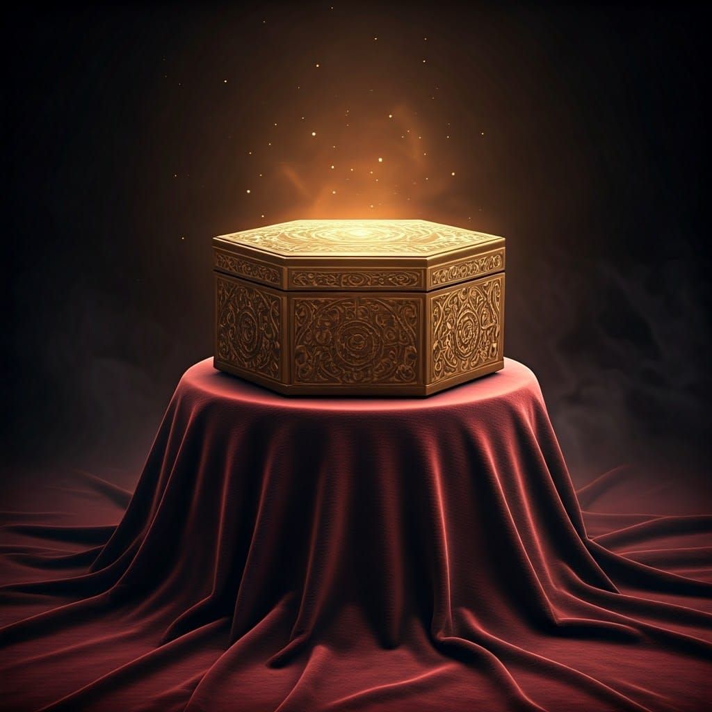 Golden Box Radiates Ethereal Glow in Futuristic Mysticism