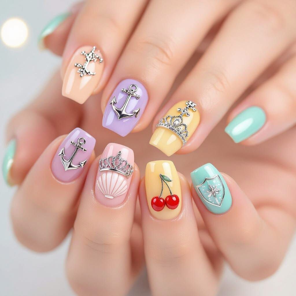 KATSEYE Inspired Short Almond Nails with Dream Charms