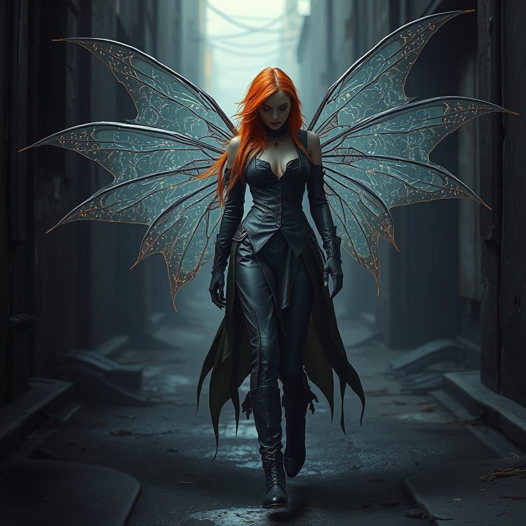 Gothic Fairy with Transparent Wings in Cinematic Style