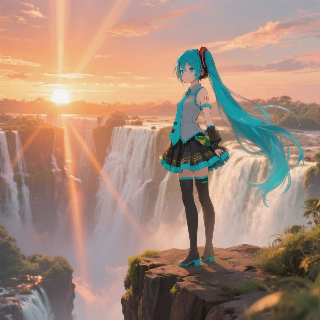 Hatsune Miku at Iguazu Falls: Anime-Inspired 3D Art