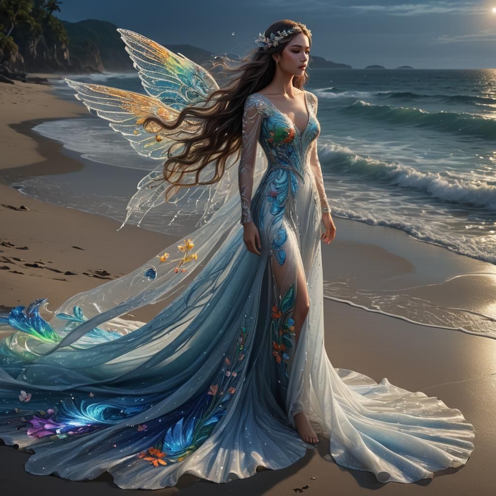 Winged Calamba on Sparkling Seashore, 3D Render