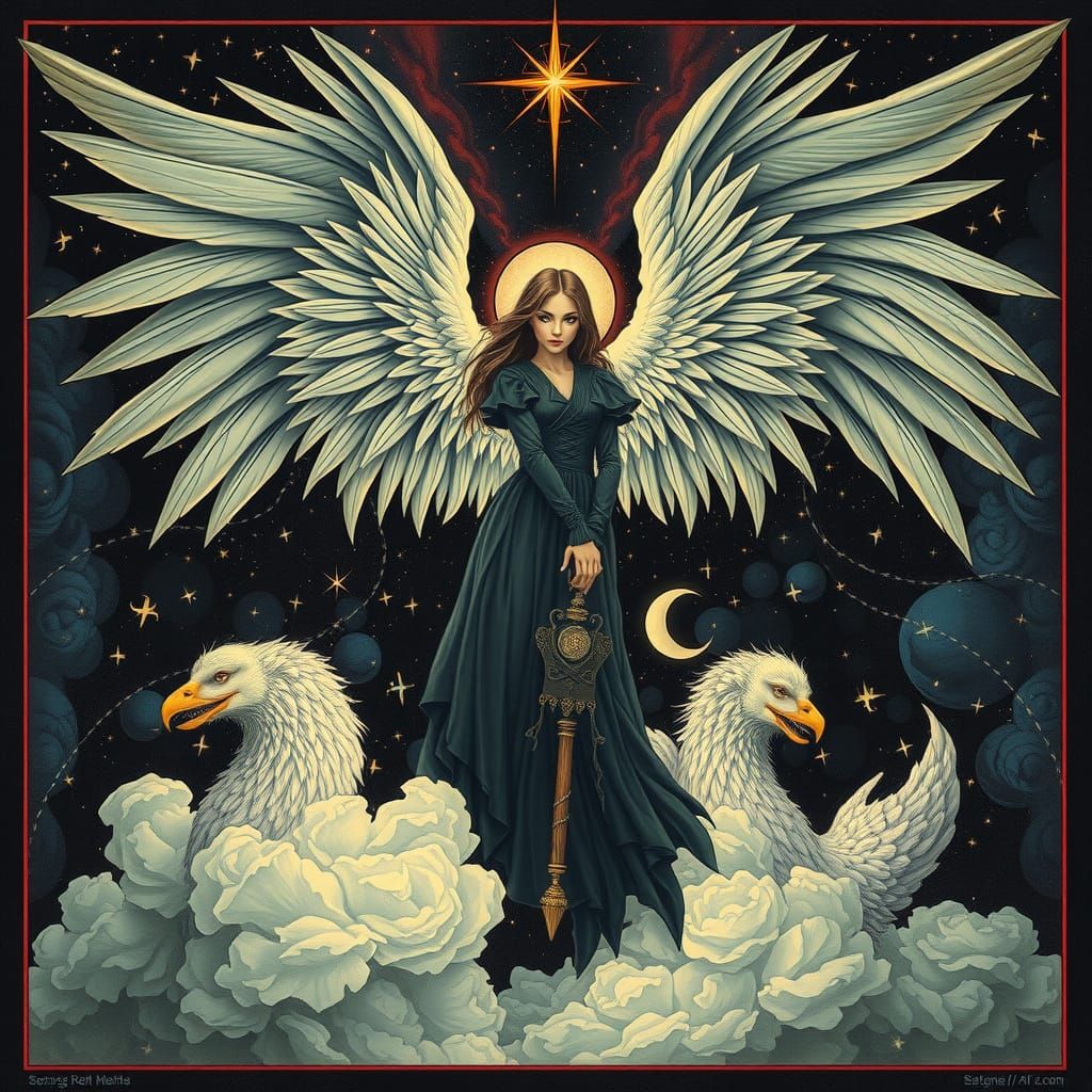 Psychedelic Angel of Redemption in Vibrant, Intricate Patter...