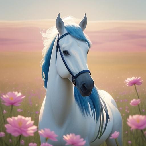 Paper Horse in Watercolor Flower Field