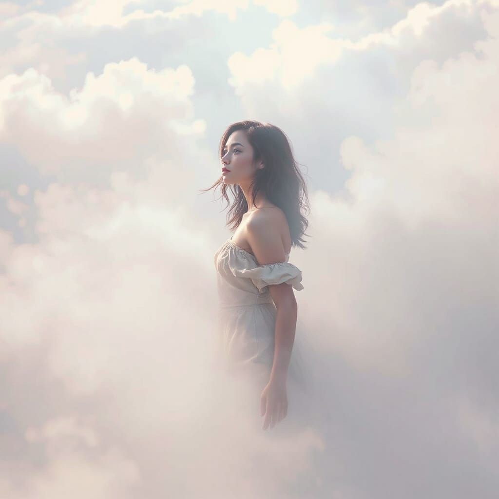 Serene Woman in Dreamy, Futuristic Illustration