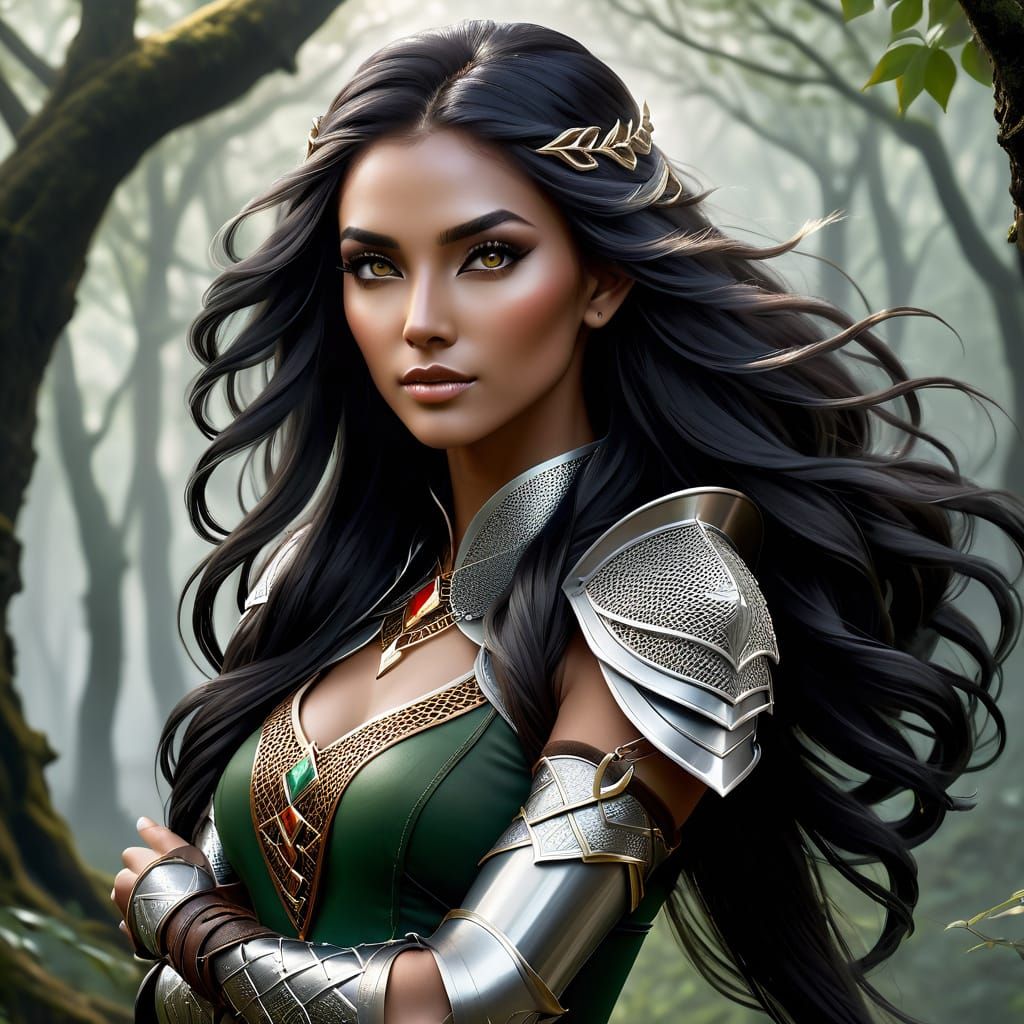 Elegant Fantasy Elf Warrior with Mystical Chainmail Armor