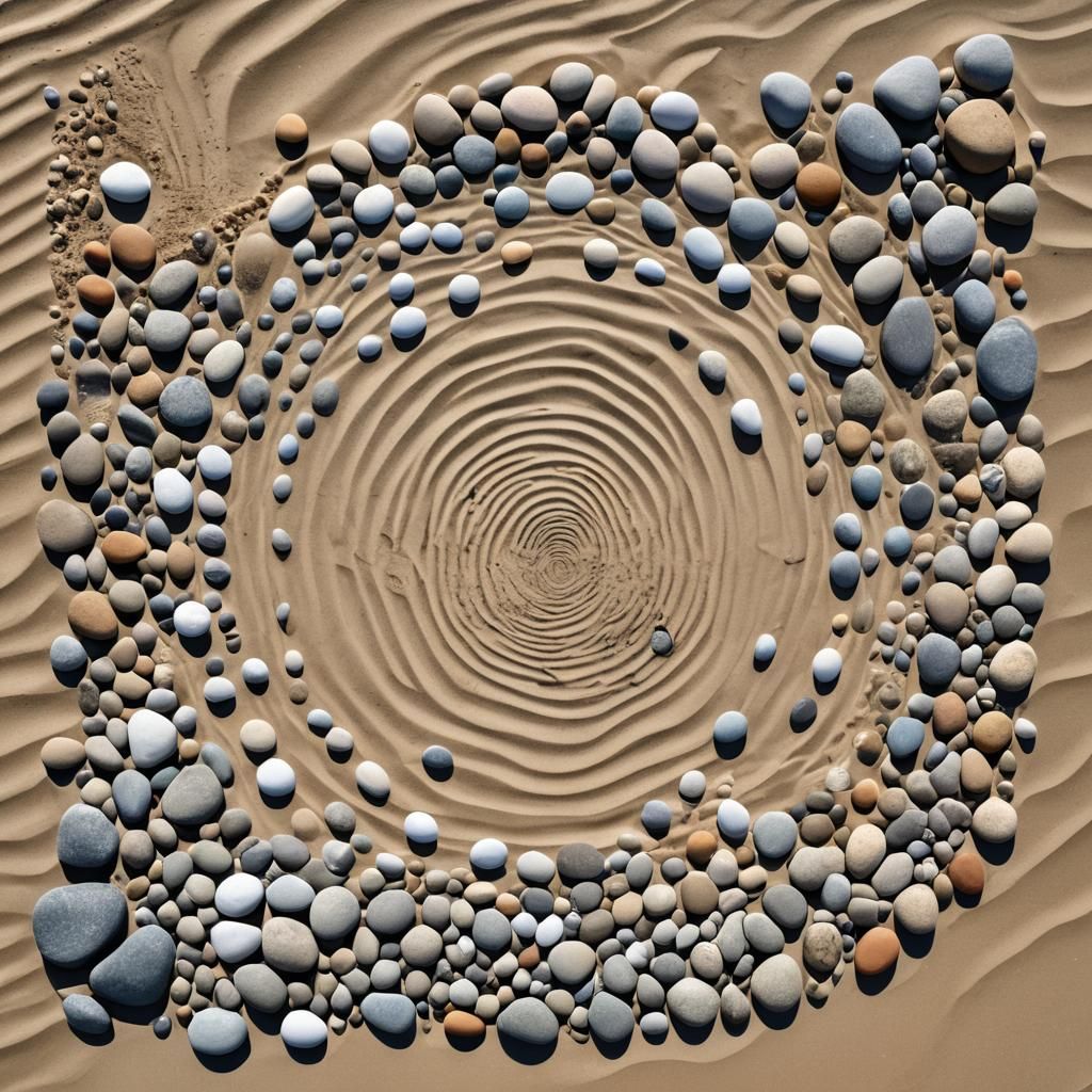 Drone View of Rock Collage Art on Beach