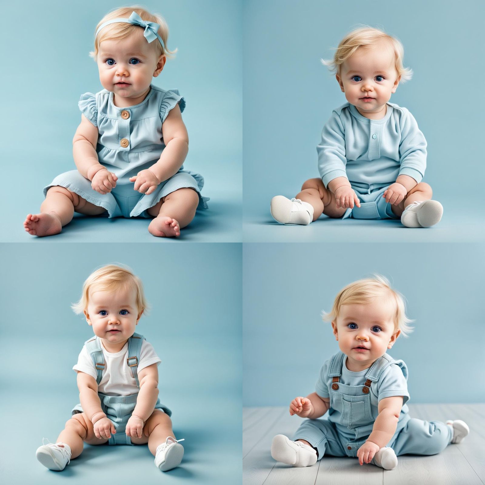 Blond Baby Portrait on Light Blue Background