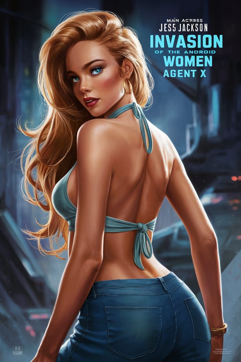 Futuristic Android Woman Movie Poster in Royo Style