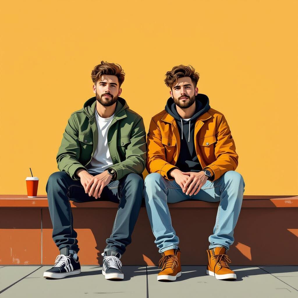 Hyperrealistic Portrait of Two Men on Counter