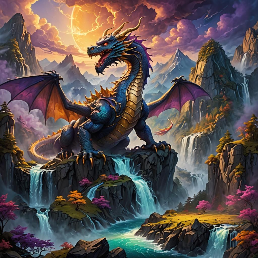 Majestic Mountain Dragon in Detailed Digital Painting