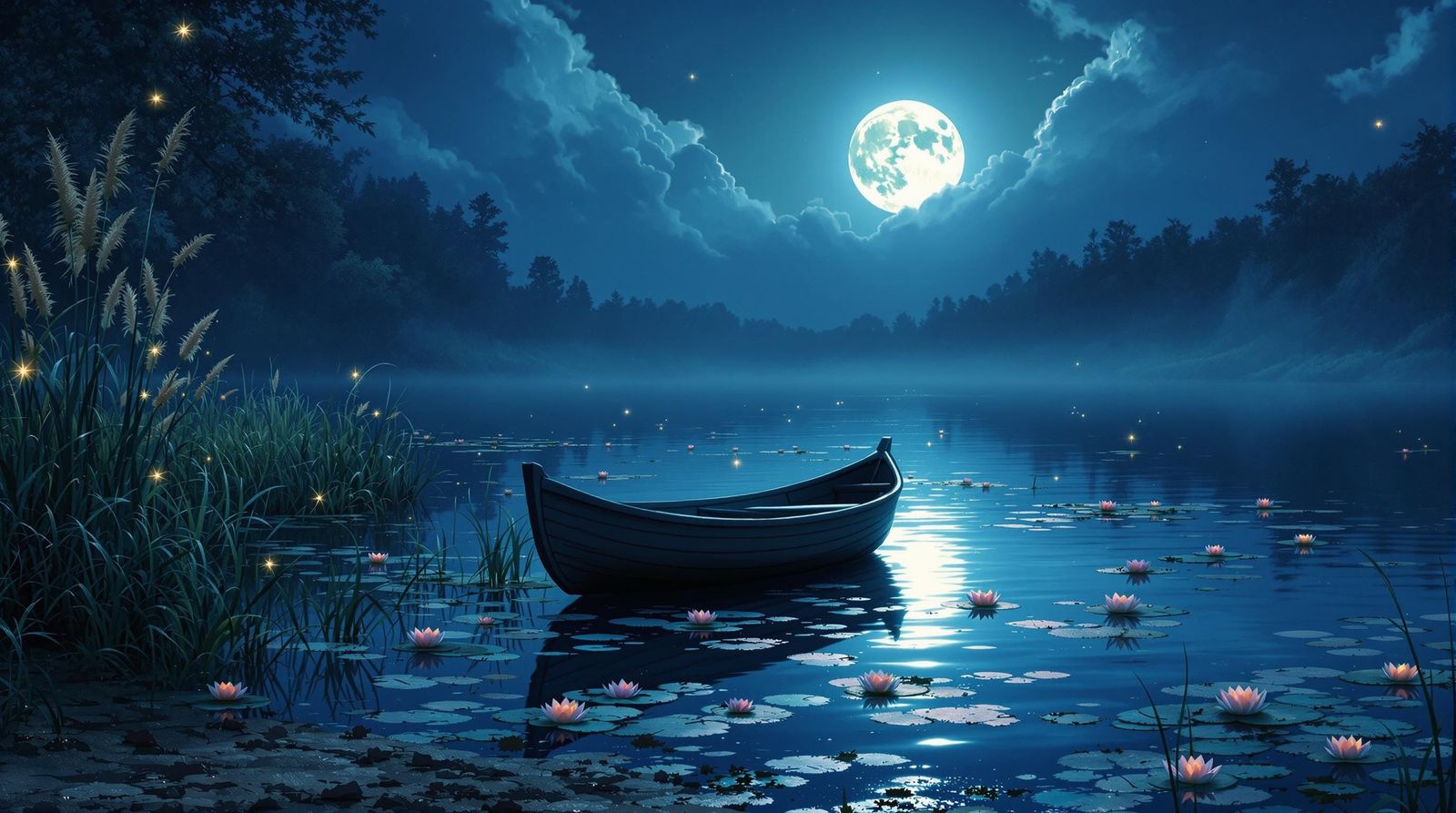 Moonlit Lake Serenity in Impressionist Brushstrokes