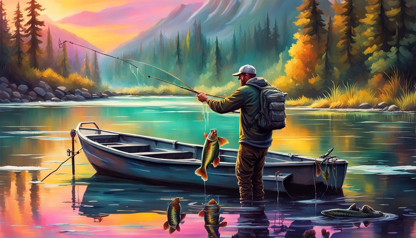 Fisherman Sets Hook in Graffiti Art Style