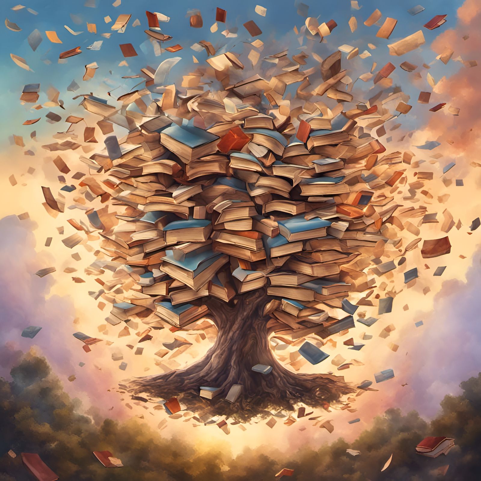 Arboreal Library: A Tree of Books in Gouache