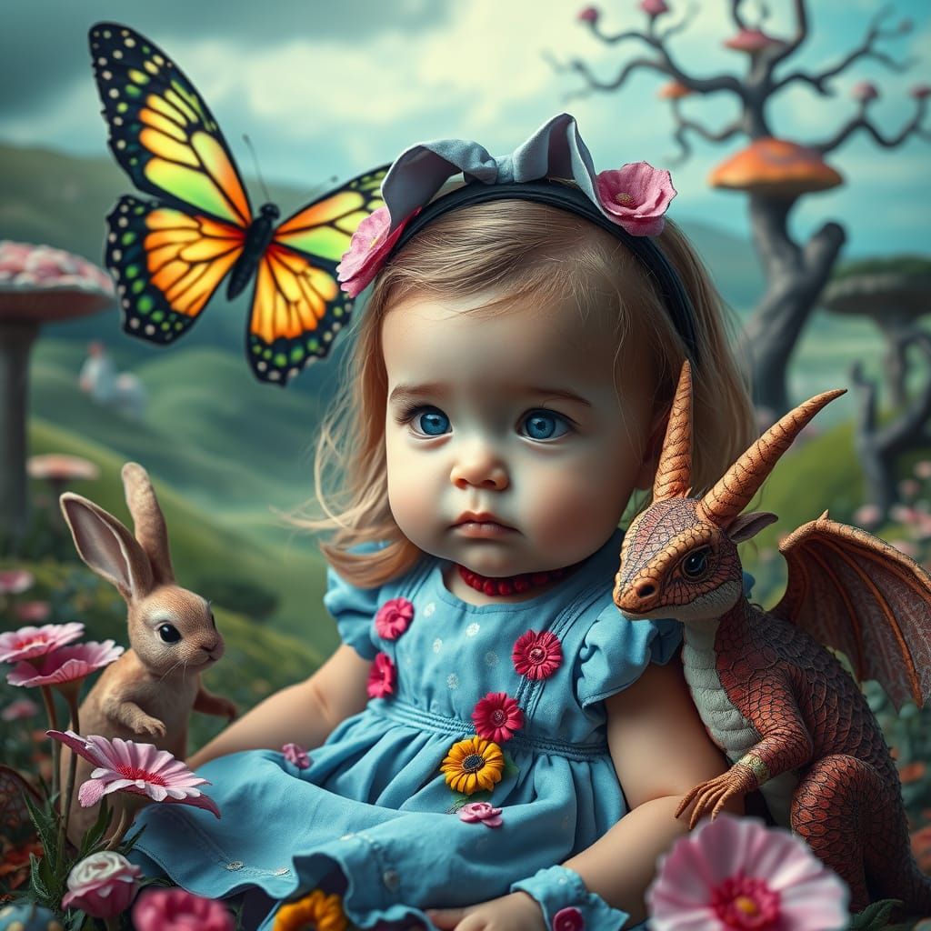 Wonderland Whimsy: Baby Alice in Vibrant Fantasy Land
