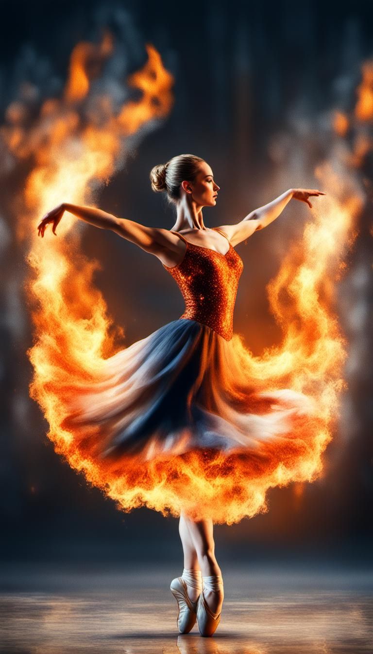 Fiery Ballerina Dance in Hyperrealistic Style