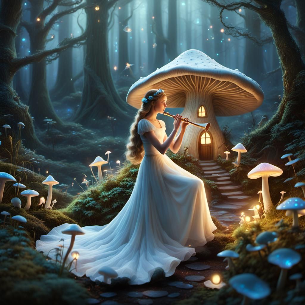 Enchanted Princess in Bioluminescent Forest