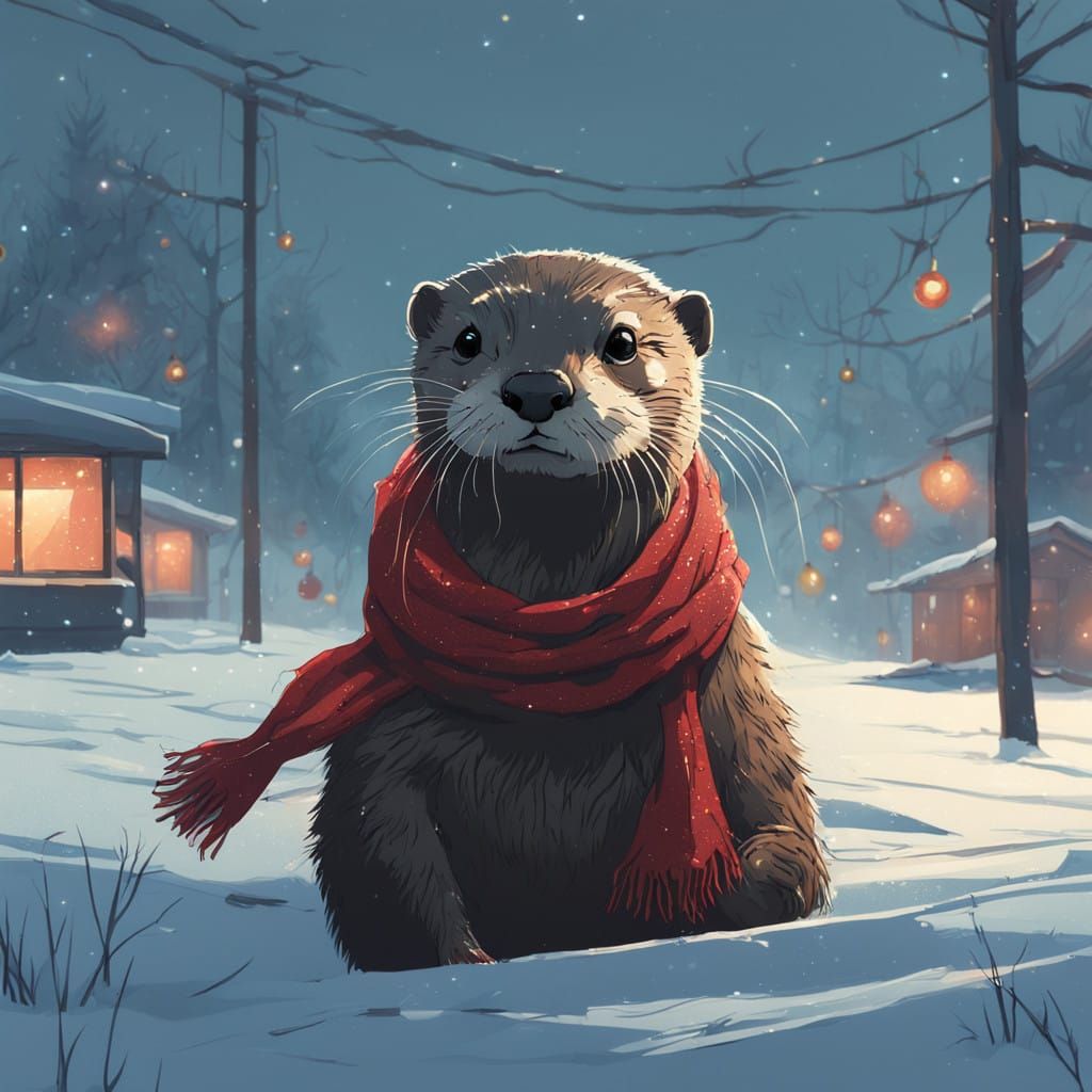 Cosmic Otter Peeks from Christmas Tree