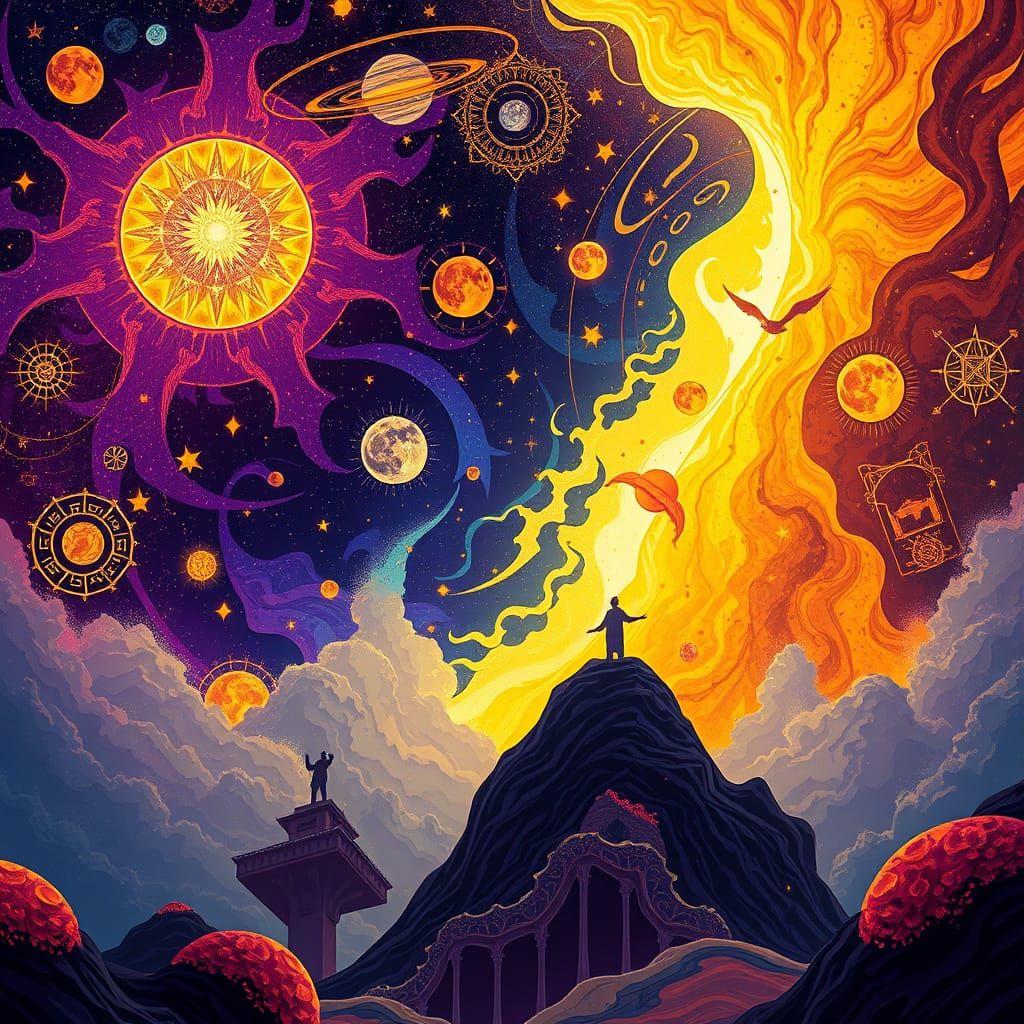 Cosmic Renewal in Dark Baltic Mythology: Vibrant, Dynamic Il...