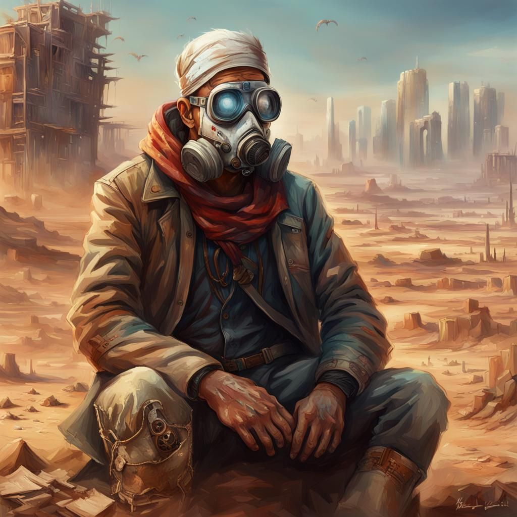 Wasteland Survivor in Hyperrealistic Splash Art