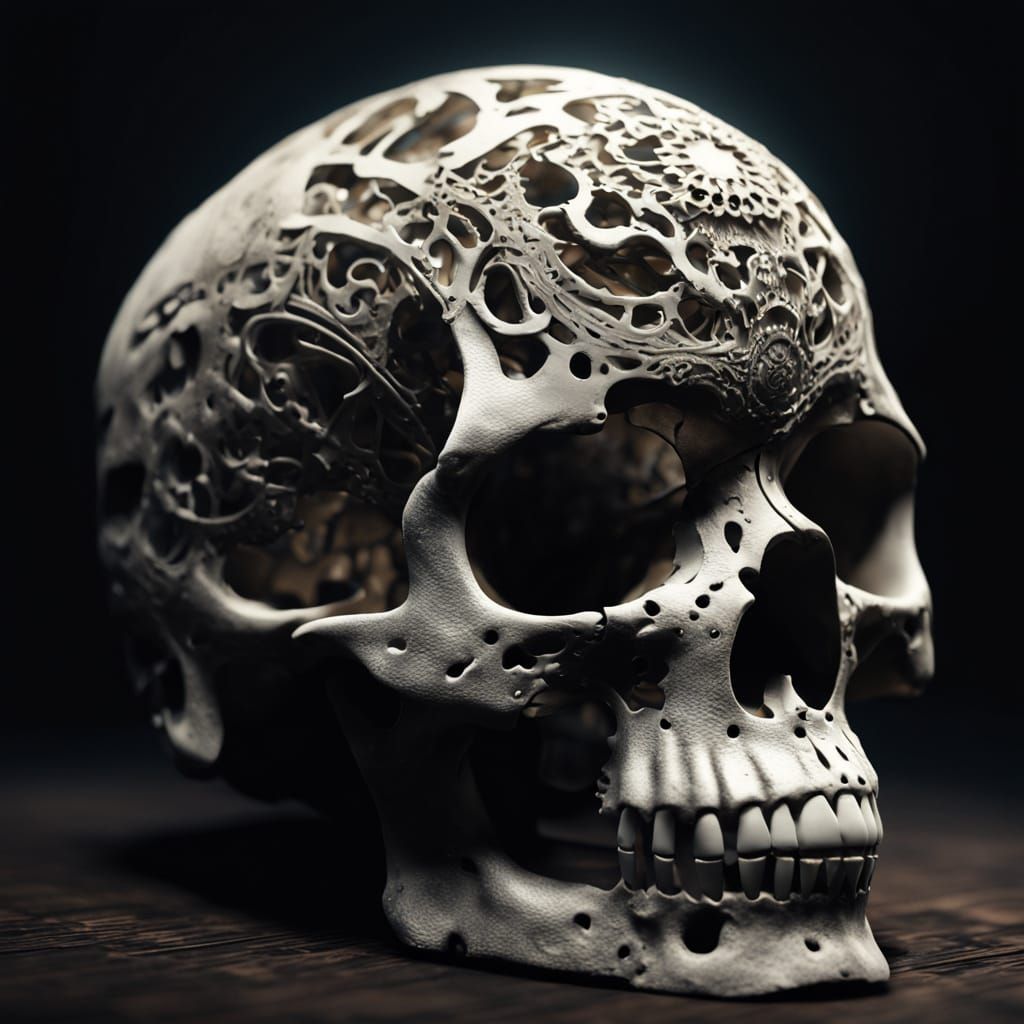 Intricate Skull Floating in Dark Void: 3D Render