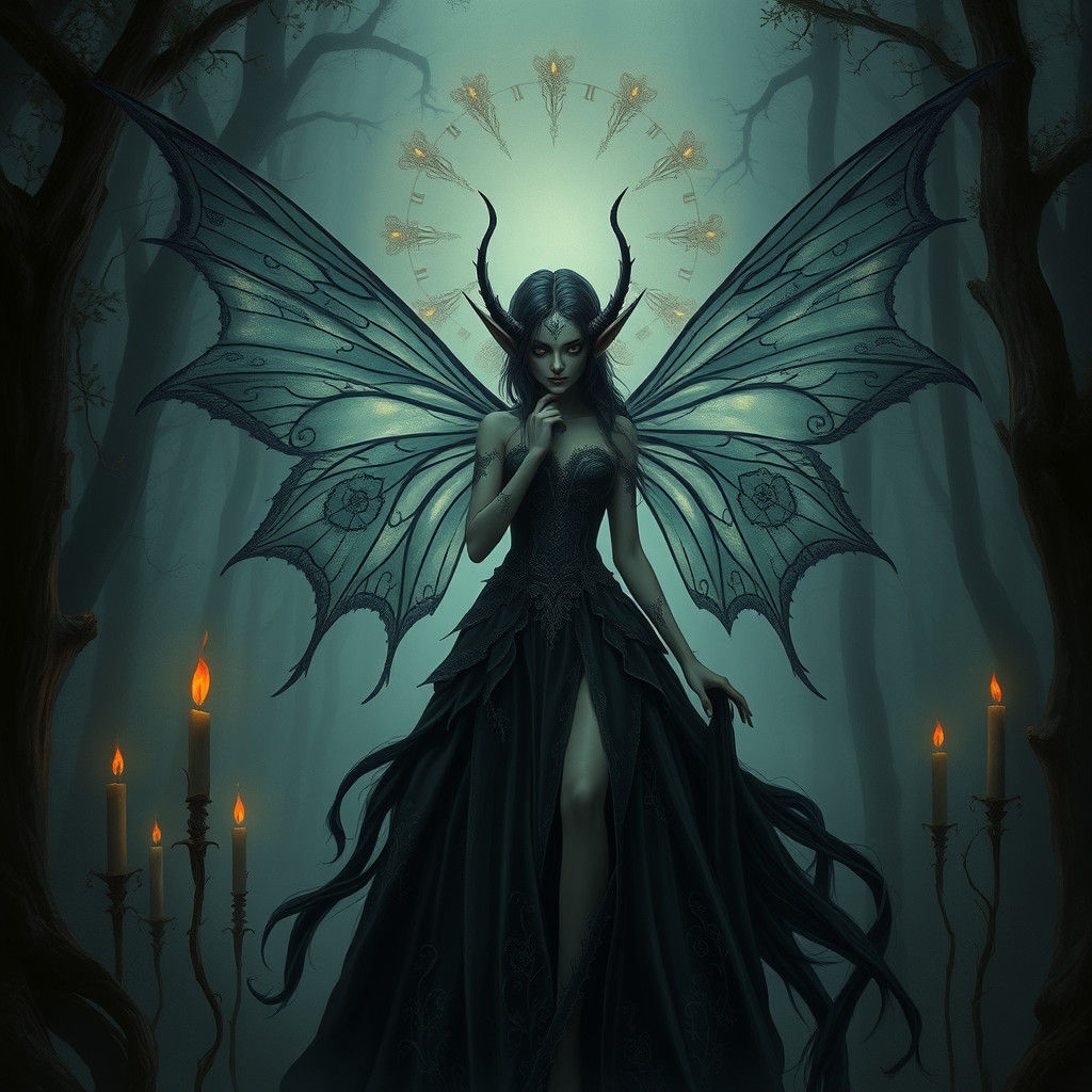 Mysterious Dark Fairy Elf in Misty Forest