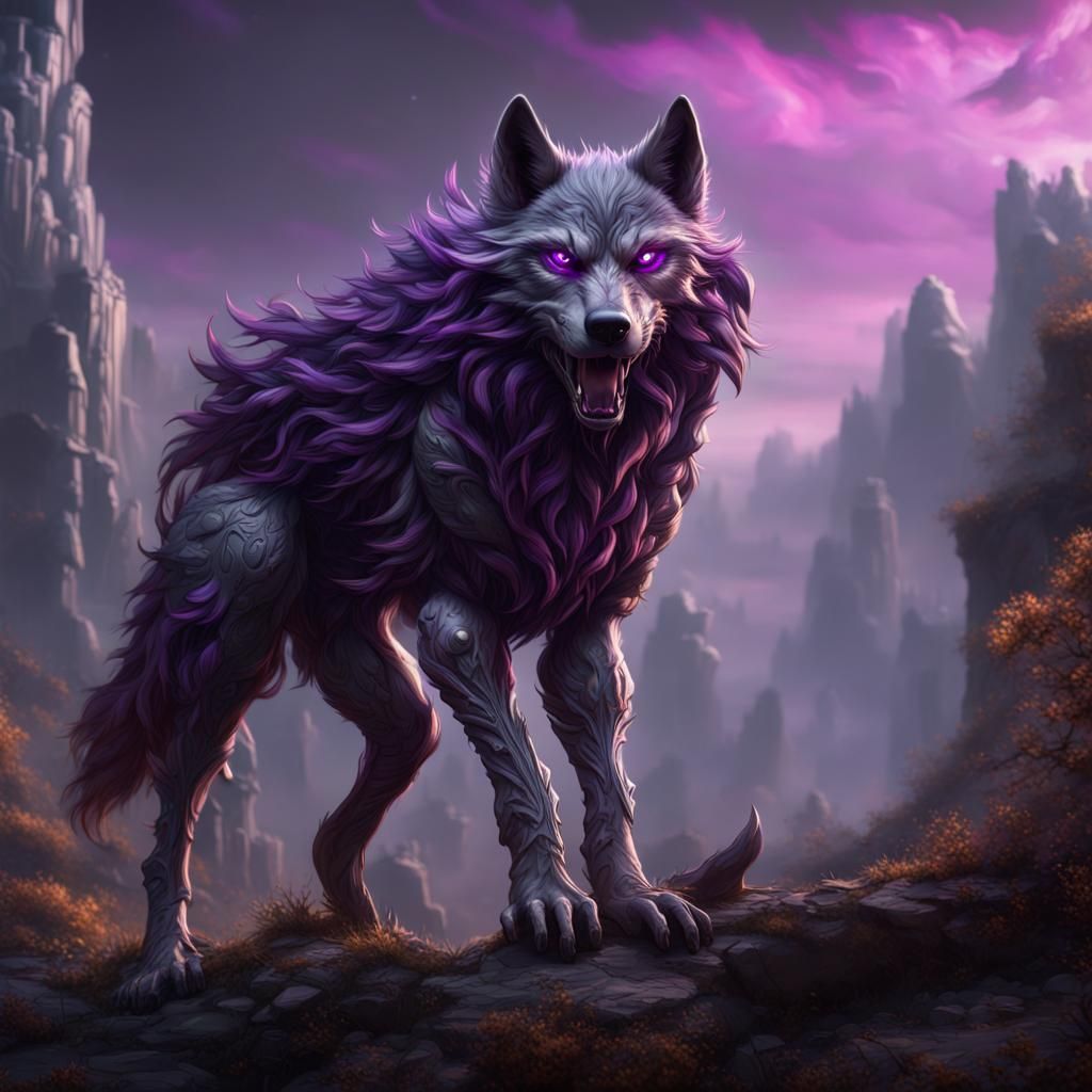 Purple-Eyed Werewolf in Detailed Matte Painting