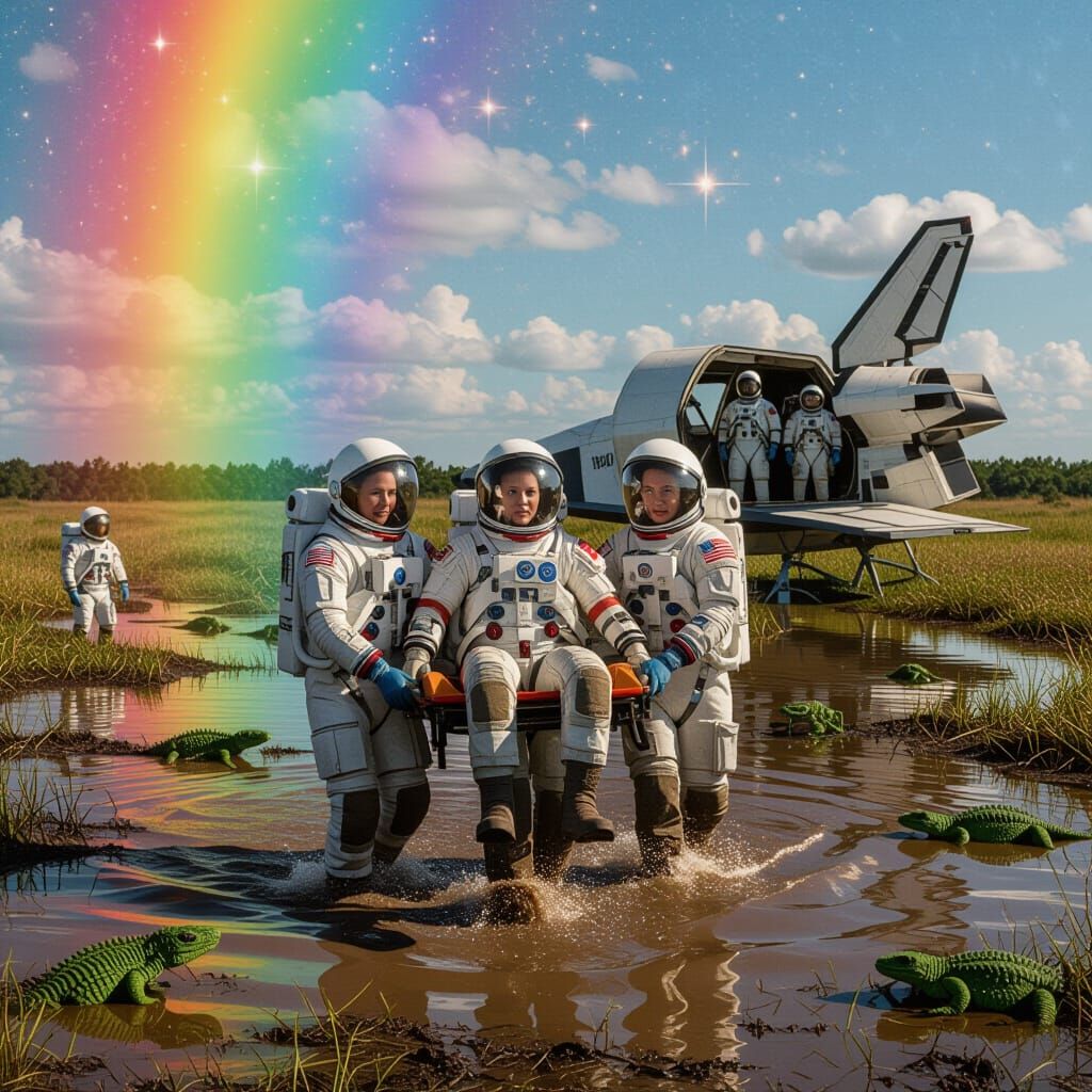 Astronauts Carry Injured Crewmate Through Muddy Swamp