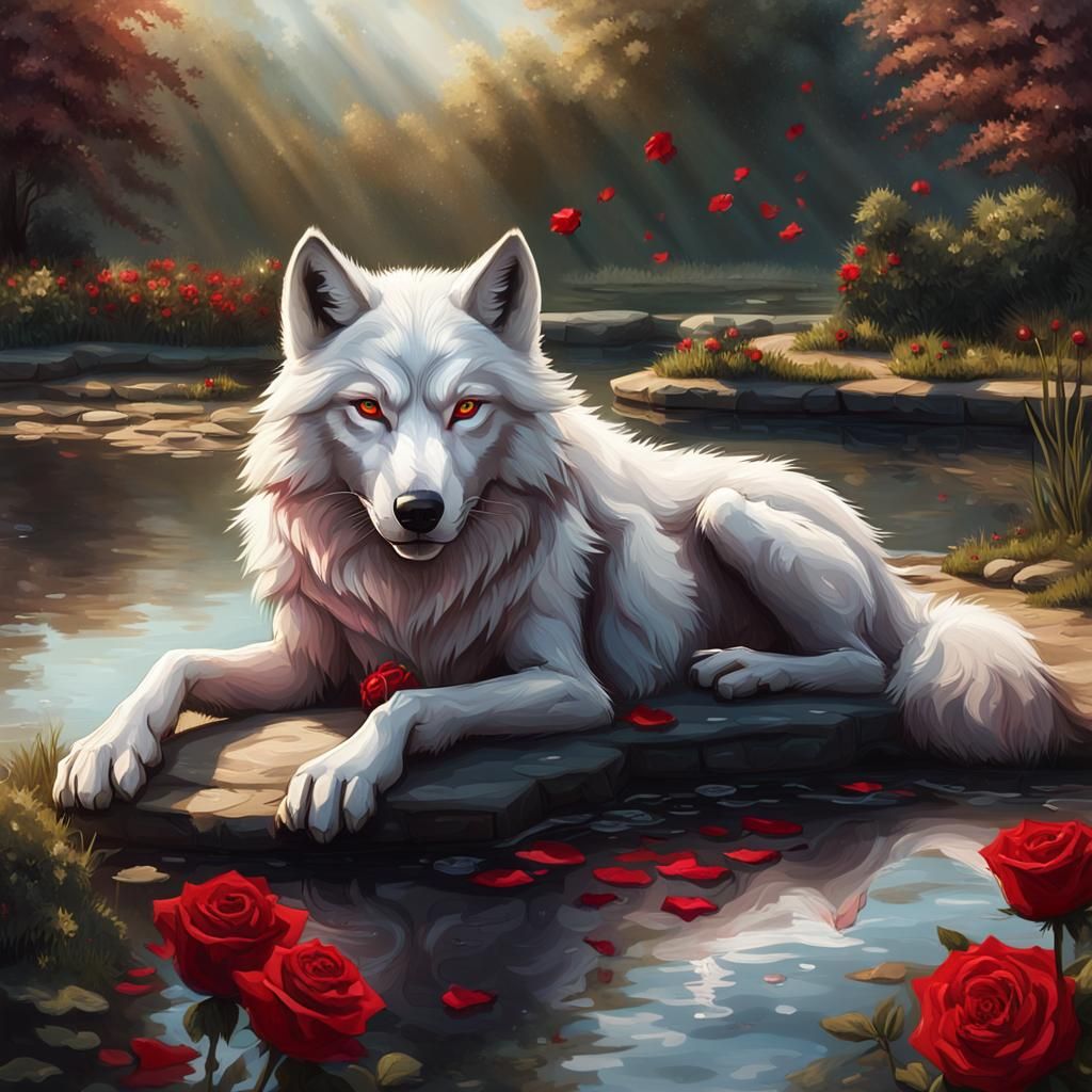 Anthropomorphic Wolf with Rose in Dark Fantasy Art