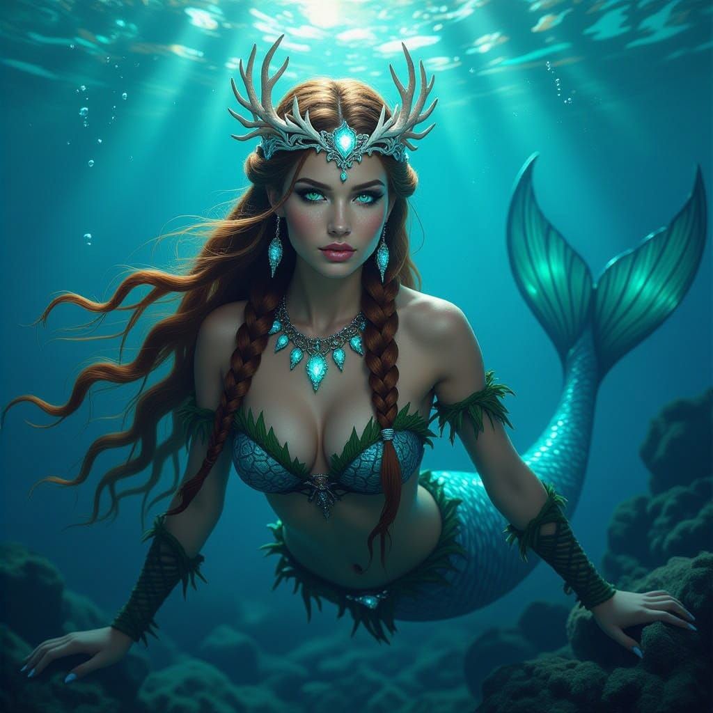 Viking Mermaid Goddess Eistla in Detailed Digital Painting