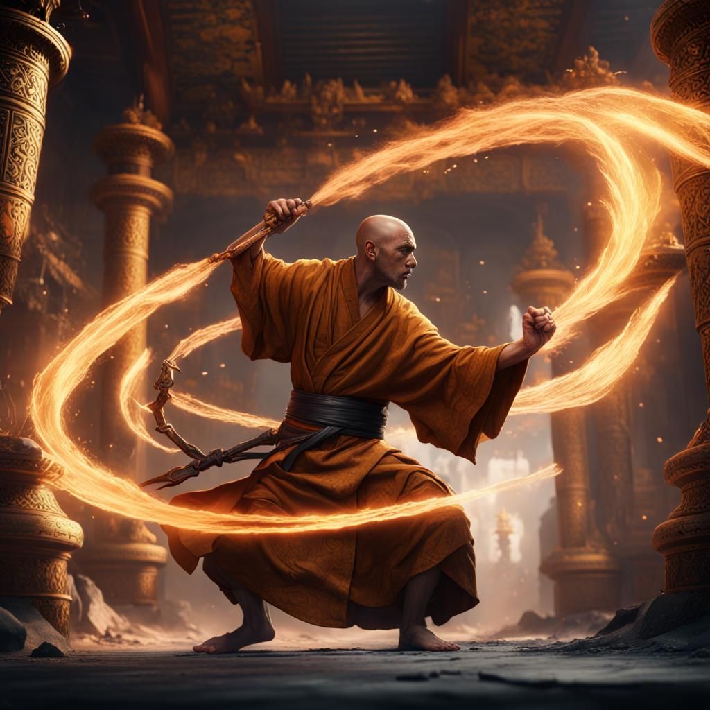 Monk in Combat: Detailed Fantasy Concept Art