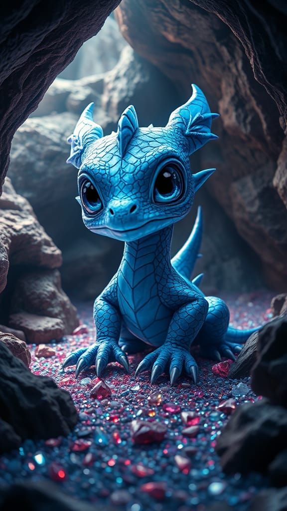 Iridescent Dragon in Gemstone Cave, Cyberpunk Style