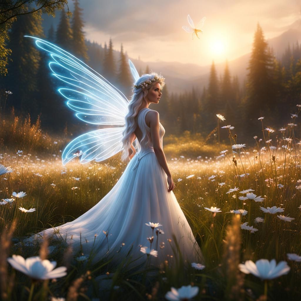 Glowing Fairy in Meadow: Fantasy Concept Art