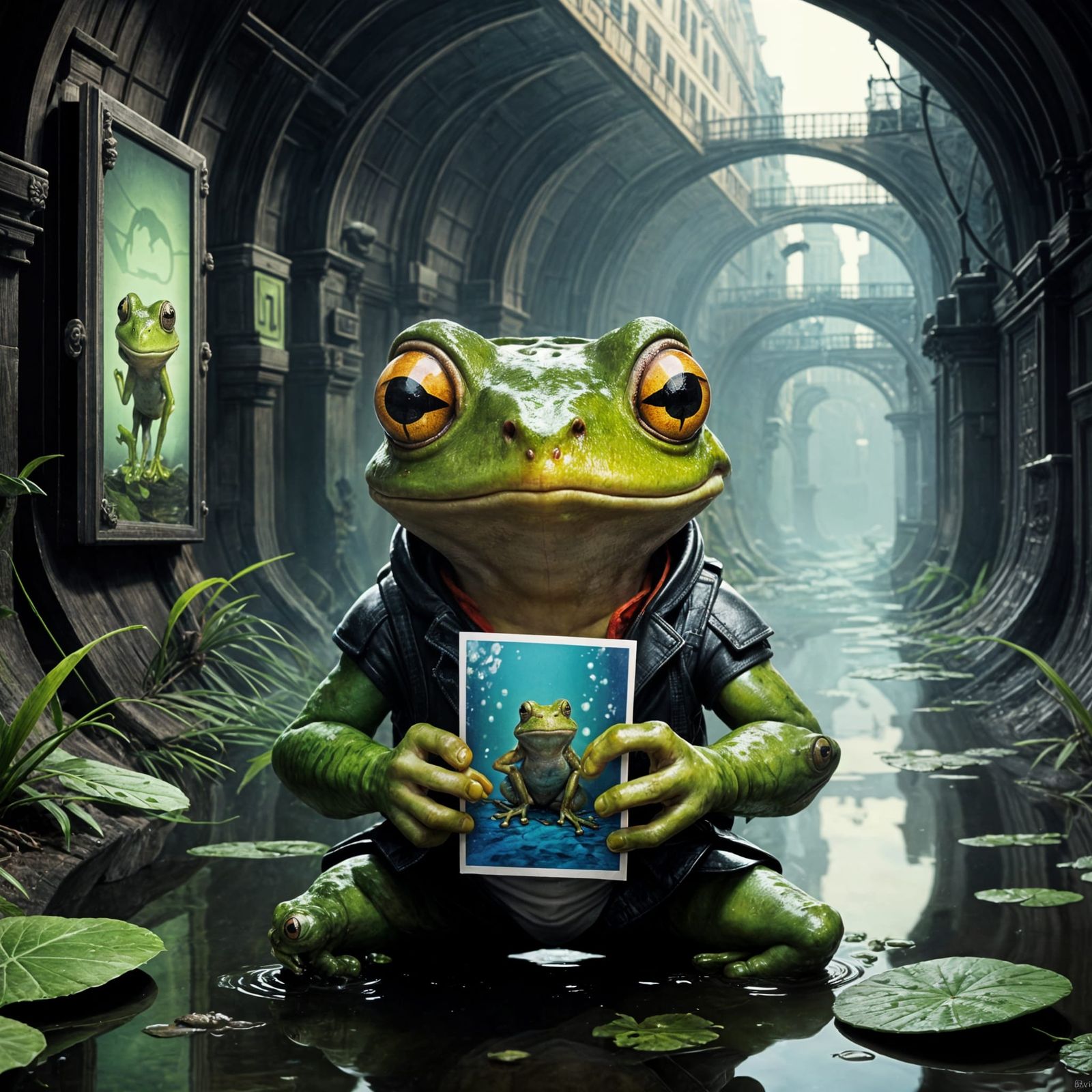Futuristic Frog Self Portrait in Noir Style