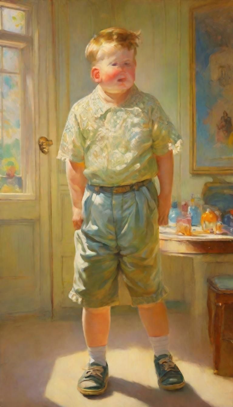 Crying Boy in Playroom: Oil Painting in Classical Realism