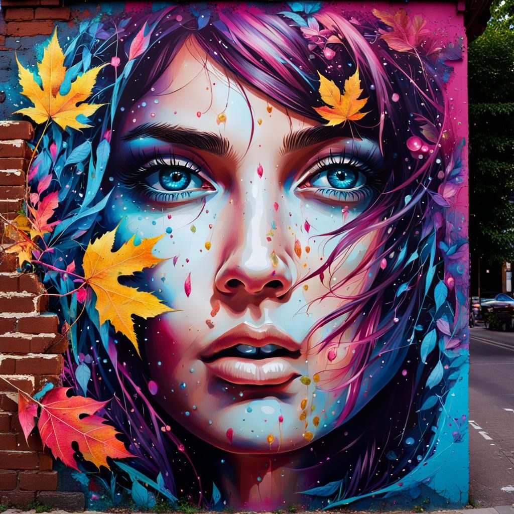 Glowing Street Art Portrait with Magic Particles