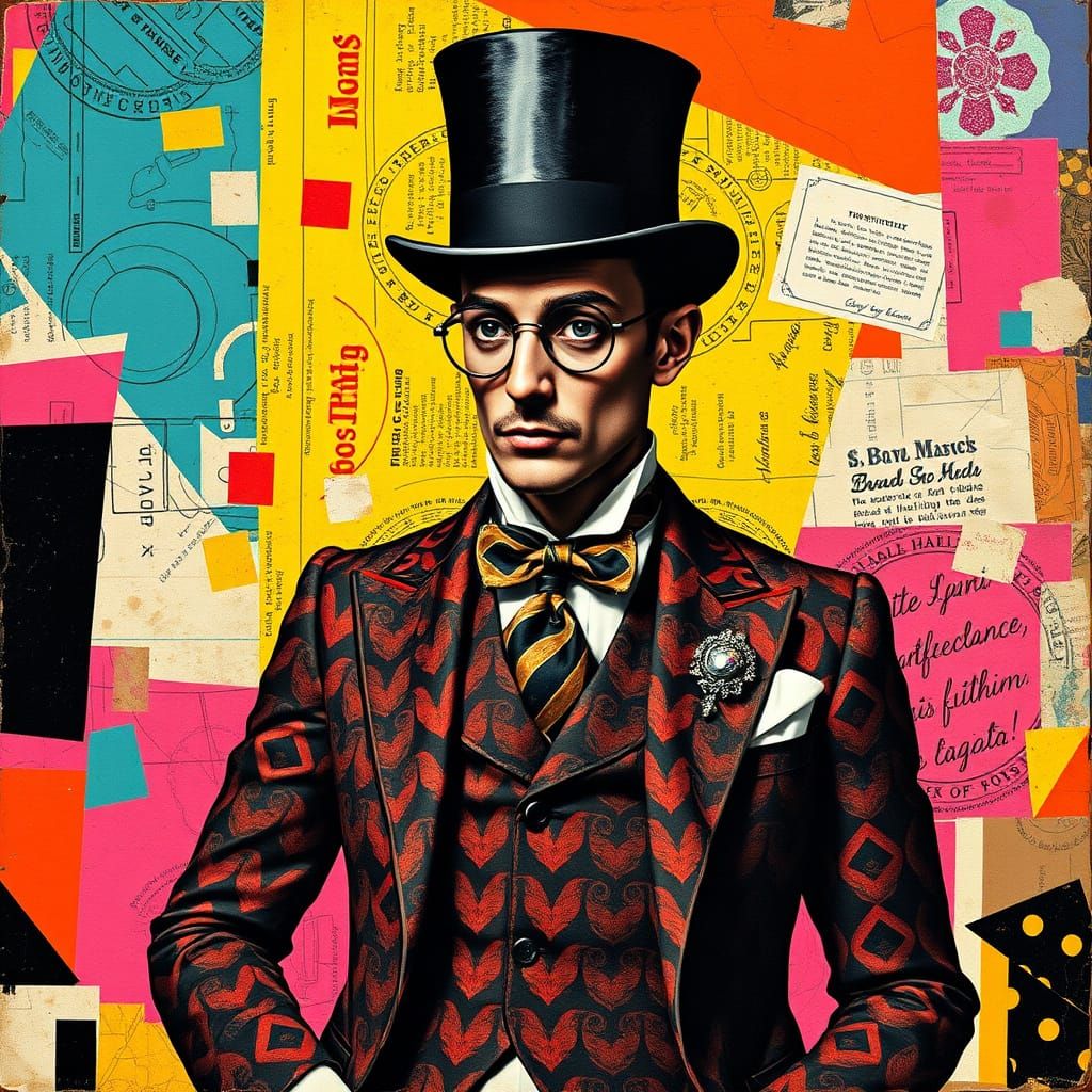 Eccentric Dandy in Vibrant Pop Art Collage
