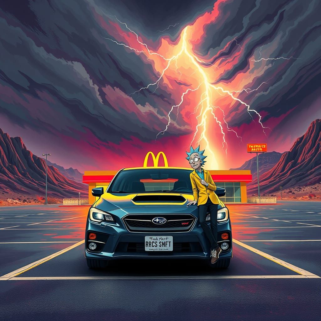 Dark Grey WRX Impreza Surrounded by Mountains and Lightning ...