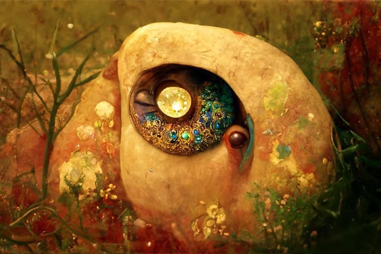 Klimt-inspired Eye Oracle in Dreamscape Landscape