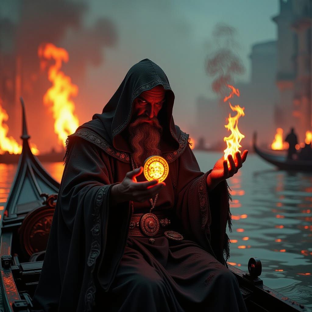 Infernal Lord Displays Coin in Surreal Kodachrome Style