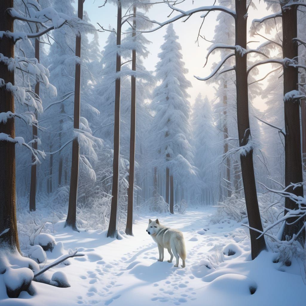 Majestic White Wolf in Winter Wonderland