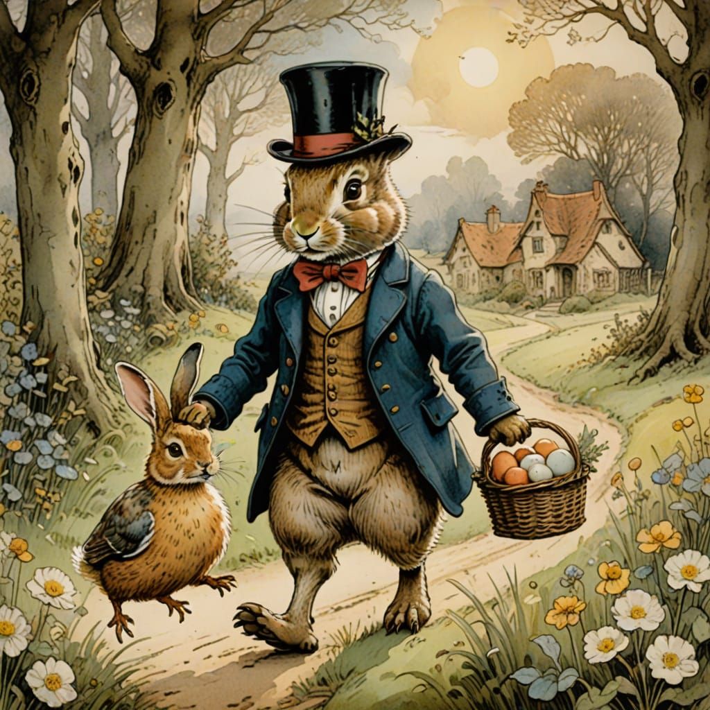 Whimsical Victorian Children's Storybook Scene