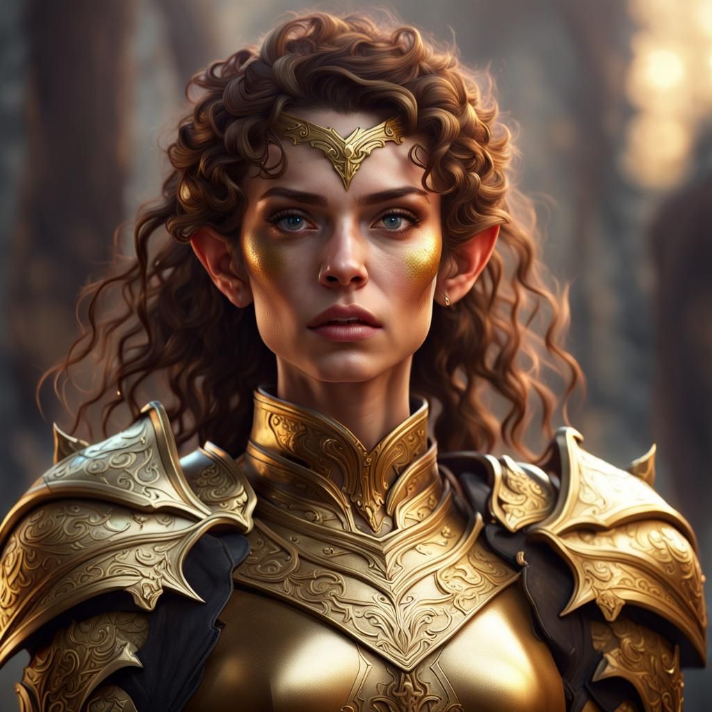 Female Elf Soldier in Golden Armor