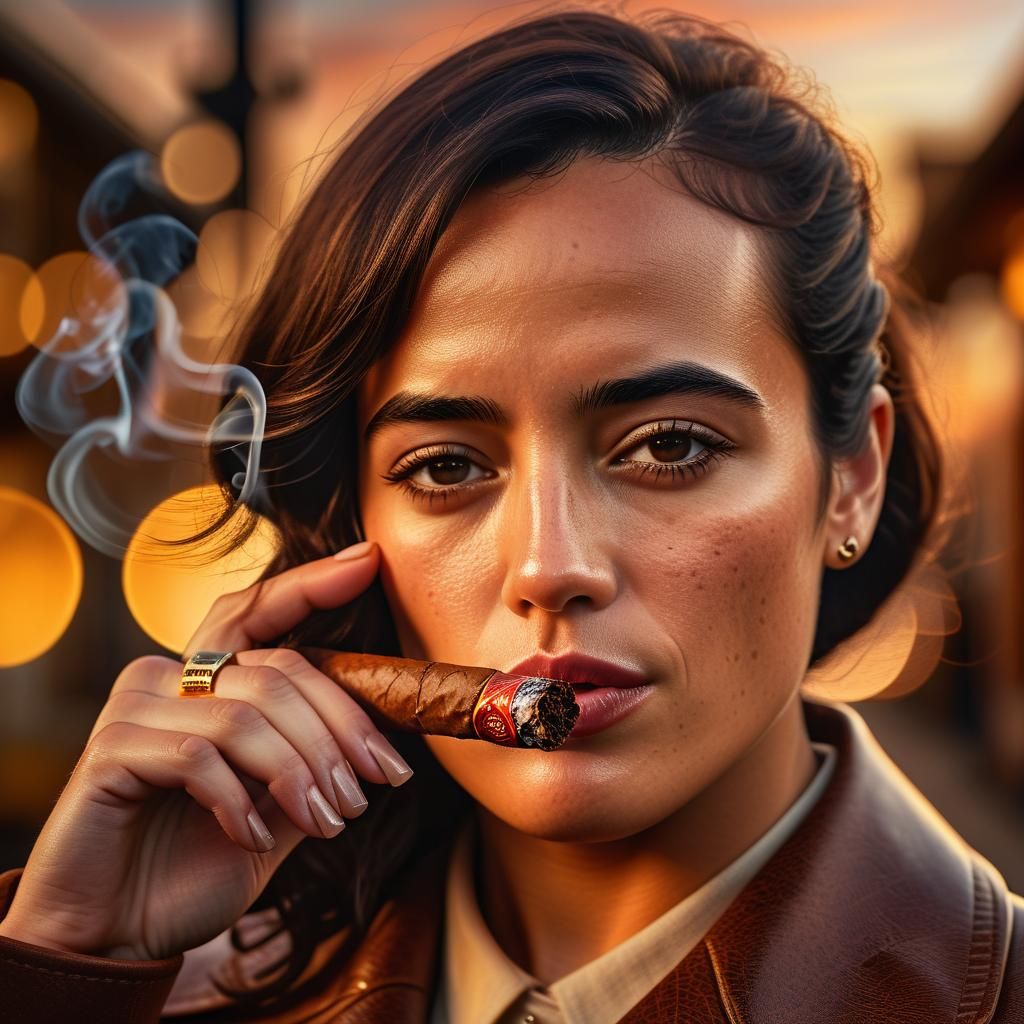 Natalie Martinez Smoking Cigar in Macro Photography