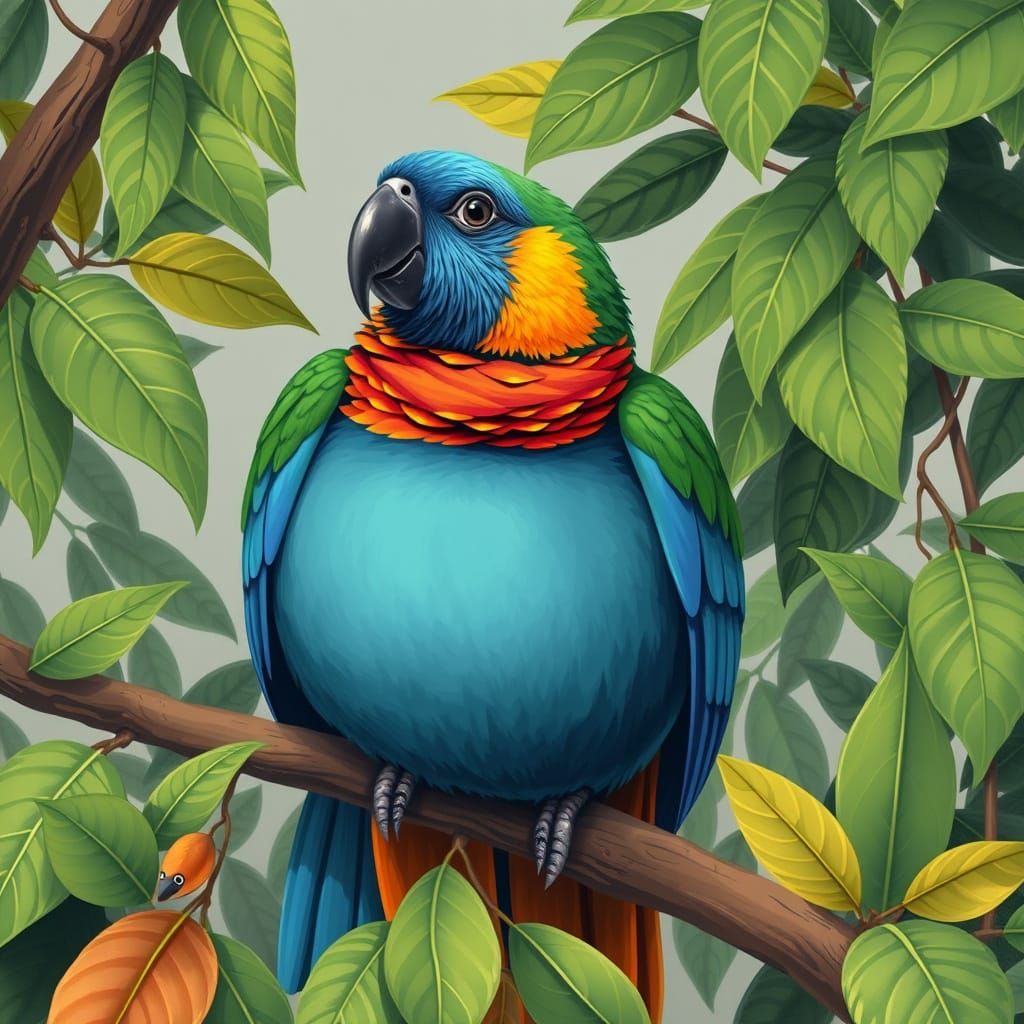 Colorful Parrot in Naive Art Style